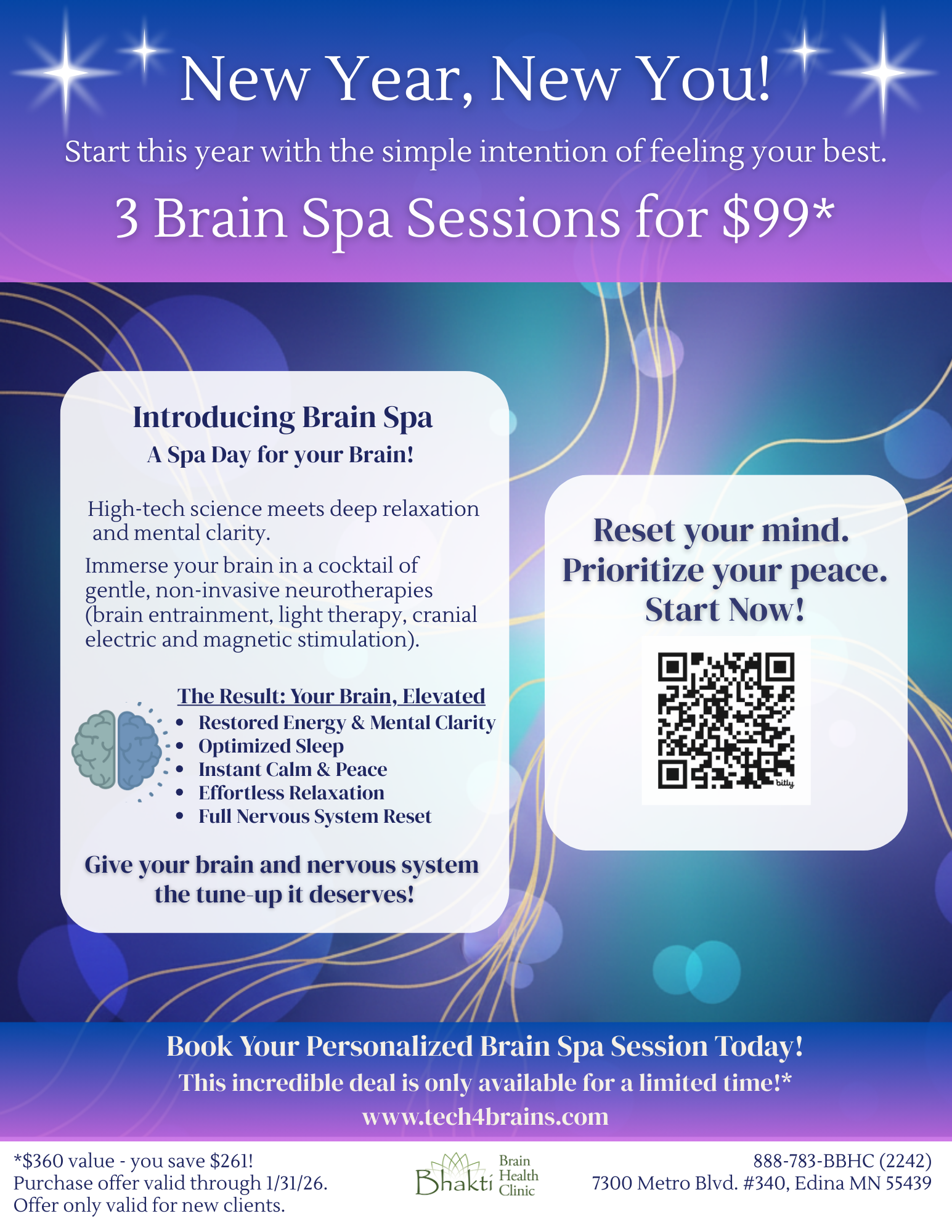 New Year, New You! Brain Spa Package - 3 Sessions for $99